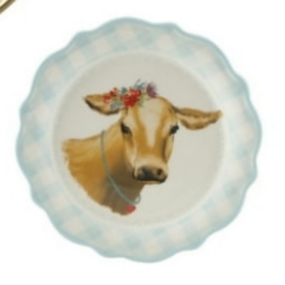 Brand New Pioneer Gingham Novelty Brown Cow Appetizer Plate